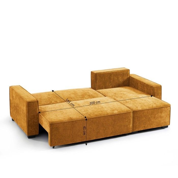 Sofá esquinero convertible y reversible de 4 plazas GAVI en tela amarilla.