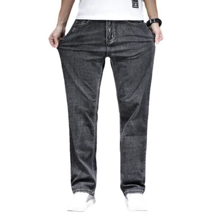 Jeans da uomo a gamba dritta, vestibilità regolare, taglie forti, elasticizzati, 5 tasche, effetto slavato - Grigio