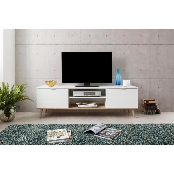 Móvel para TV GÖTEBORG estilo escandinavo - Branco - 2 portas - L 160 x P 40 x A 50 cm