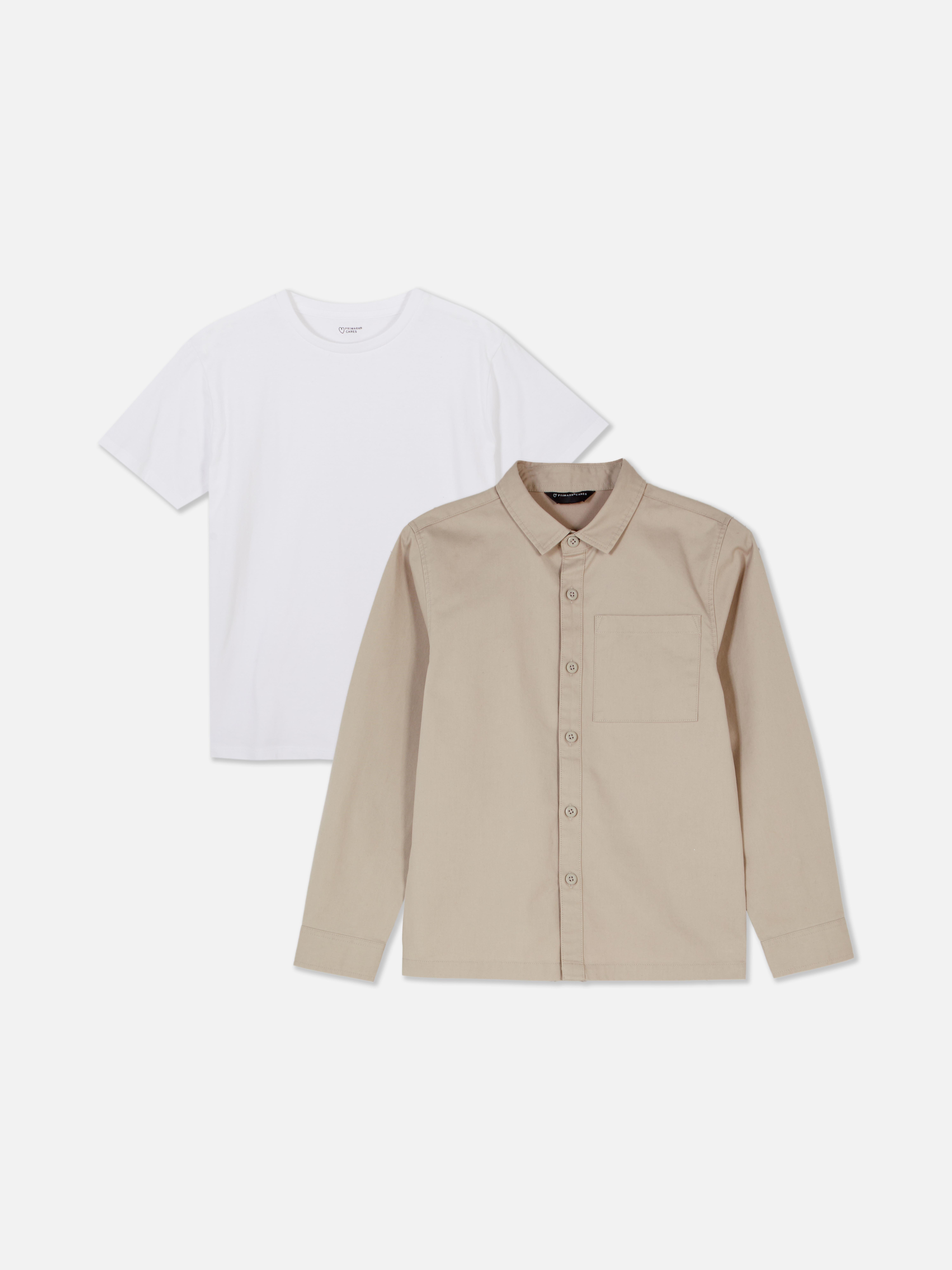 T-shirt e camicia utility con colletto. Con questo set composto da camicia utility e t-shirt, potrai scegliere facilmente il tuo outfit.
