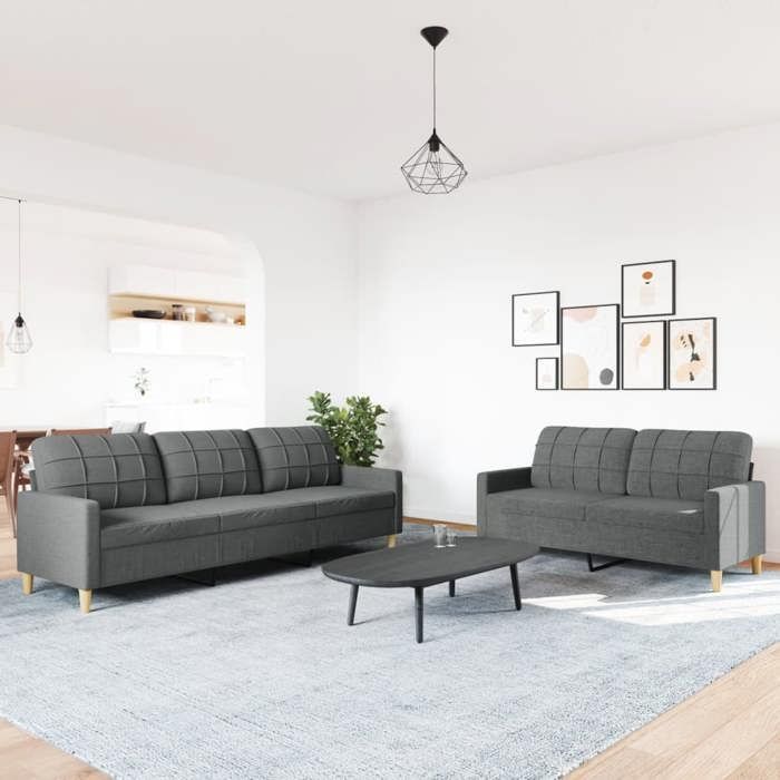 vidaXL Ensemble de canapés 2 pcs gris foncé tissu, canapé, siège de canapé, canapé relax, canapé confort, fauteuil de 3278320