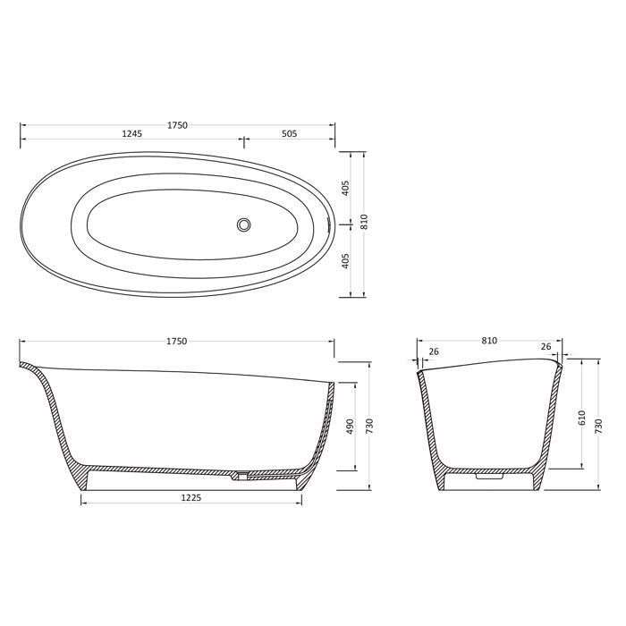 Mai & Mai Baignoire îlot en Résine Blanc Ovale 175x81x73cm Baignoire sur Pieds avec Bonde et Trop Plein V906