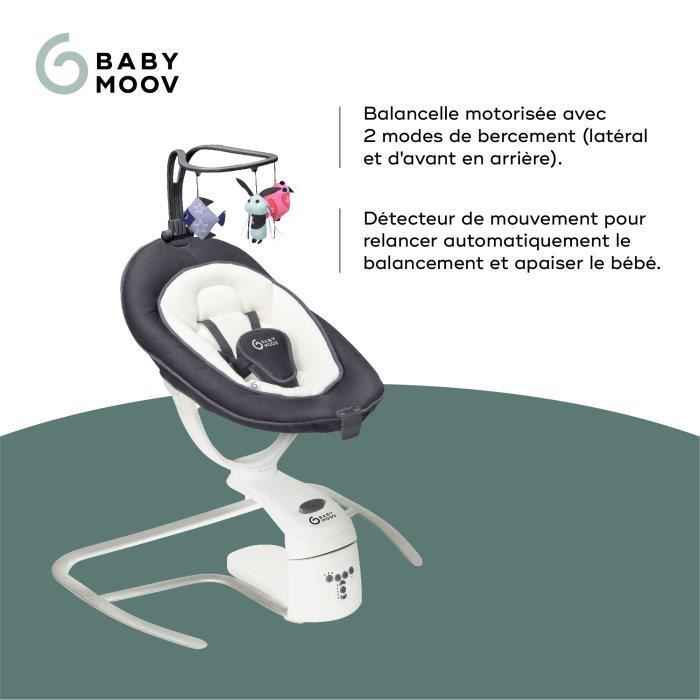 Babymoov Balancelle Bébé Electrique Swoon Motion, Assise à 360° - 5 vitesses - Réducteur & Arche inclus - 8 Berçeuses, Zinc
