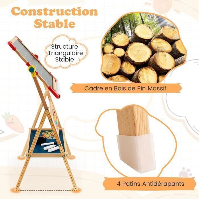 GOPLUS Caballete infantil 3 en 1 de doble cara con pizarra magnética giratoria (negra/blanca) y rollo de papel - Accesorios completos