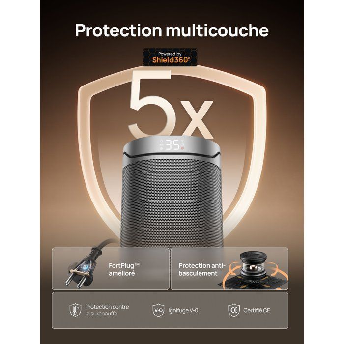 Chauffage d'appoint - Hyper-céramique - 1500 W - Dreo - Heater 318 - Colonne - Noir