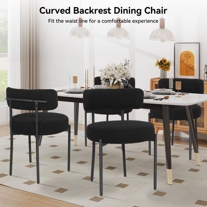 Juego de 2 sillas de comedor - Estilo escandinavo - Asiento acolchado - Patas de metal - Color negro