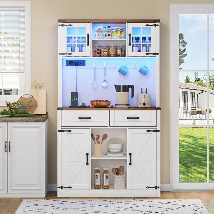 Buffet de cozinha com visor LED - 100x40x172cm - Branco - Buffet alto