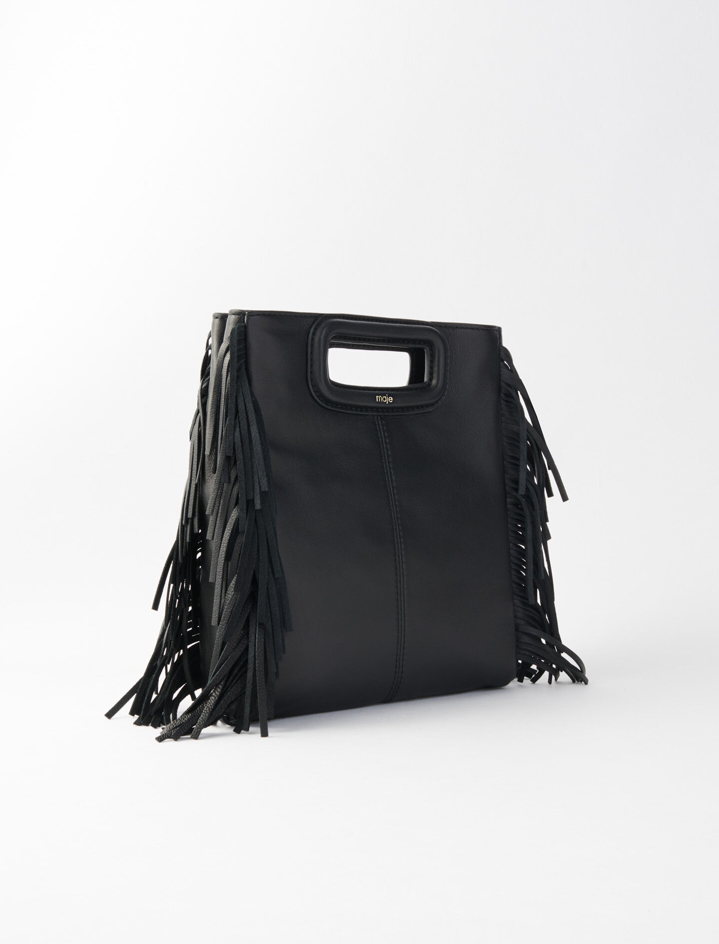 Tas in maat M met gladde leren franjes - Blauw/Grijs