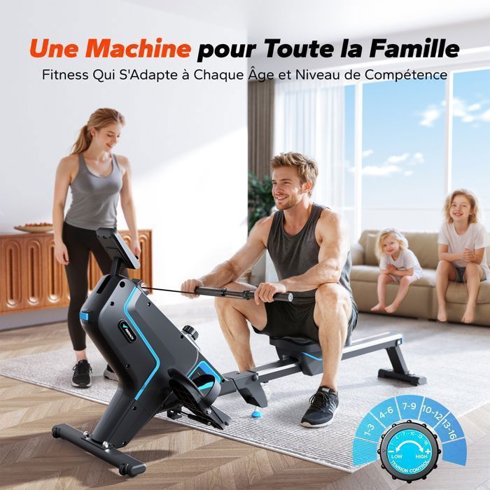 Vogatore magnetico MERACH, 16 livelli di resistenza manuale, schermo LCD, supporto per iPad, carico massimo 150 kg, compatibile con Kinomap.