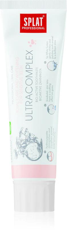Creme dental bioativo Splat Professional Ultracomplex para cuidado completo e clareamento de dentes sensíveis.