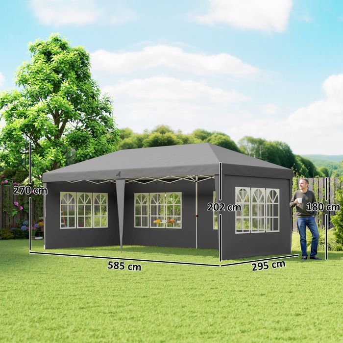 Tonnelle pop-up pliante - tente de réception - 3 x 6 m 3 cotés démontables gris