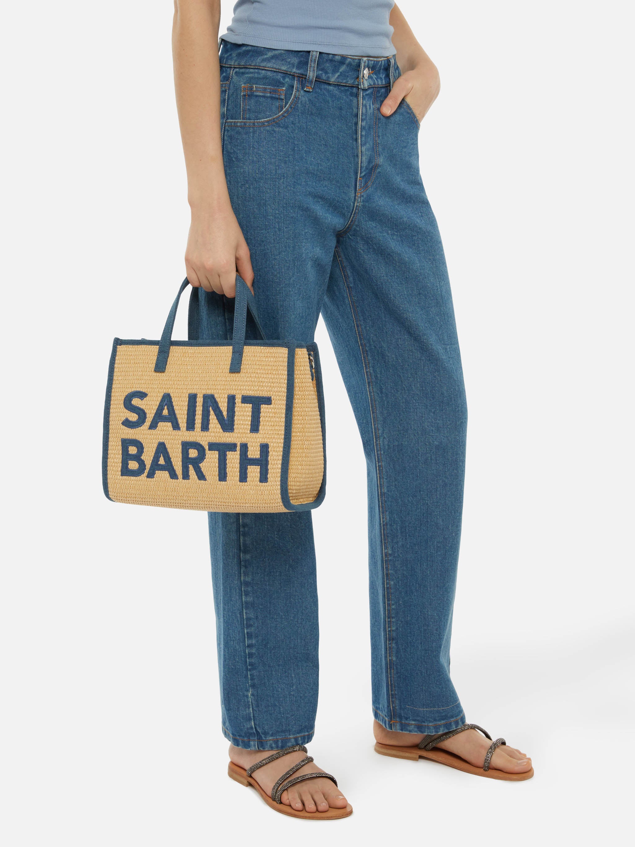 Borsa a mano Vivian Midi beige effetto paglia