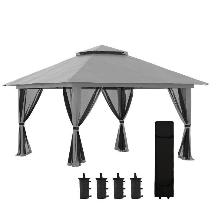 Outsunny - Garden gazebo - Metal - 392x392x283cm - Dark grey
