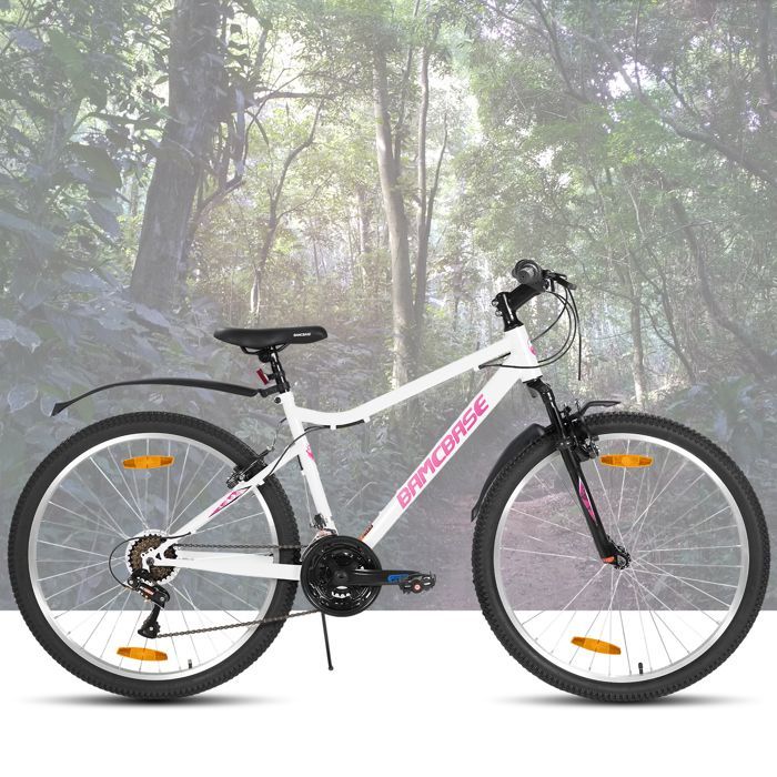 Hiland Women's 26-inch Mountain Bike, 18 Speeds, Carbon Steel Frame, Ideal for City and Leisure, V-Brakes - White