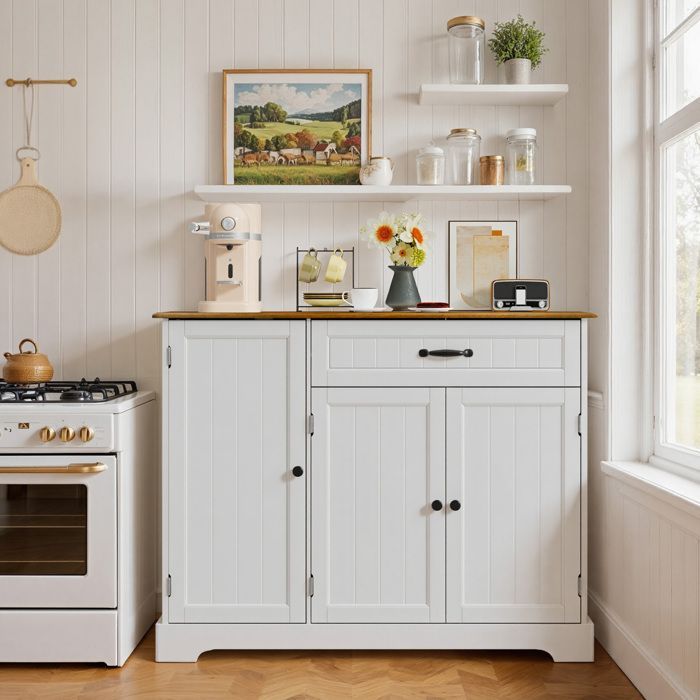 Armário de Cozinha - Bealife - Móvel de Armazenamento - 1 Gaveta - 3 Portas - 5 Prateleiras - Armário Baixo - Sala de Estar - Marrom - 105x40x84,5cm