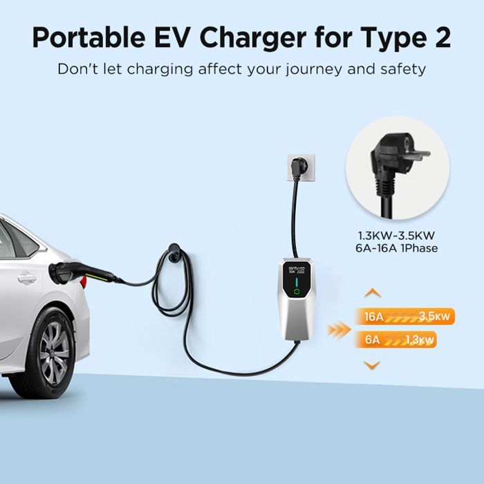 Cargador de pared para vehículos eléctricos de 3,5 kW, 6-8-10-13-16 A, potencia de 1,3~3,5 kW, IP65. Programe una cita de carga de 1 a 10 horas. 4 metros.