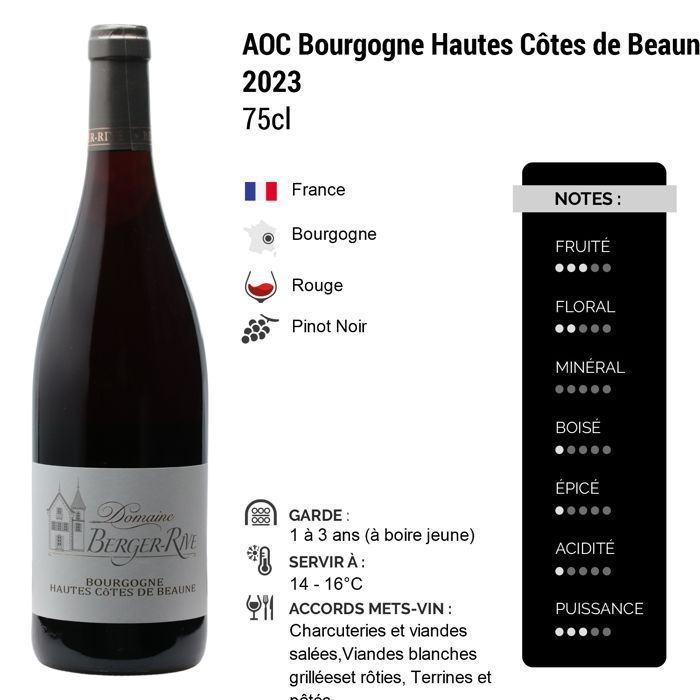 Domaine Berger-Rive Bourgogne Hautes Côtes de Beaune 2023 - Vinho Tinto Borgonha (6x75cl).