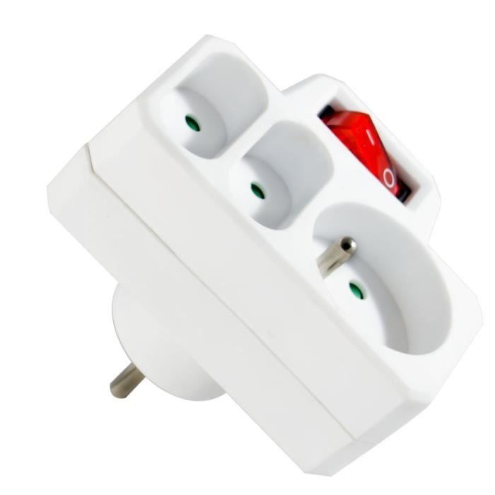 Régua de tomadas - ARCOTEC - Tripla 1x16A + 2x6A - Interruptor iluminado - 3 tomadas - Branca