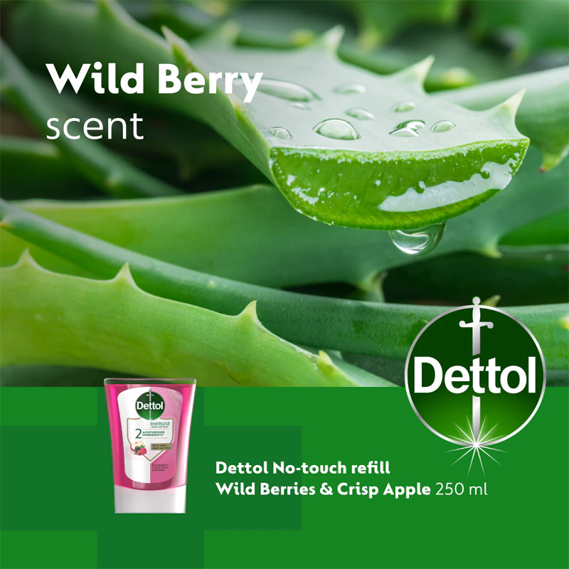 Refil para Dispensador de Sabonete Líquido Dettol Energise, Aroma de Frutas Silvestres e Maçã Crocante, sem Toque