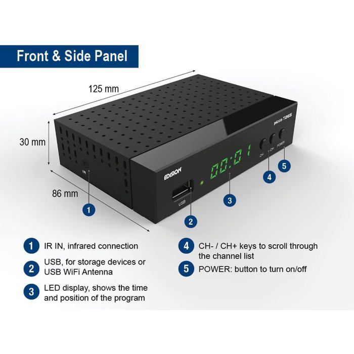 Receptor Picco T265, TNT H265 HEVC de alta definición, DVB-T2, compatible con Wifi, control remoto IR 2 en 1