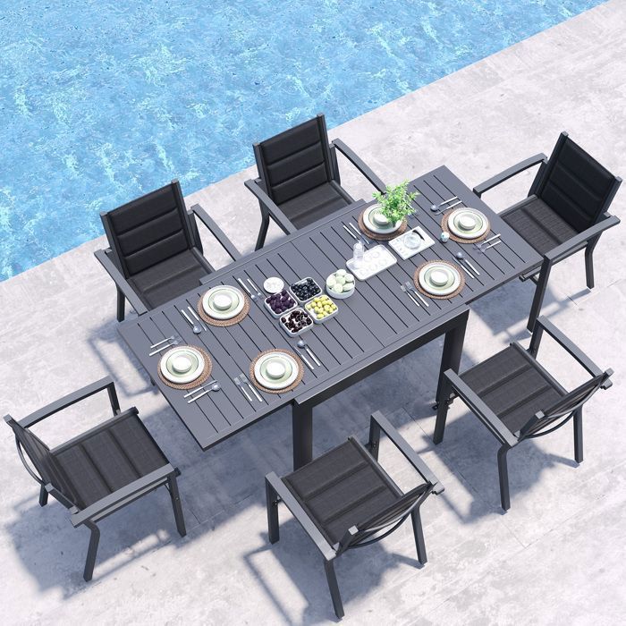 Mesa de jardín extensible de aluminio | 200 kg cerrada / 150 kg abierta | Para 4-8 personas, estable y duradera, color gris