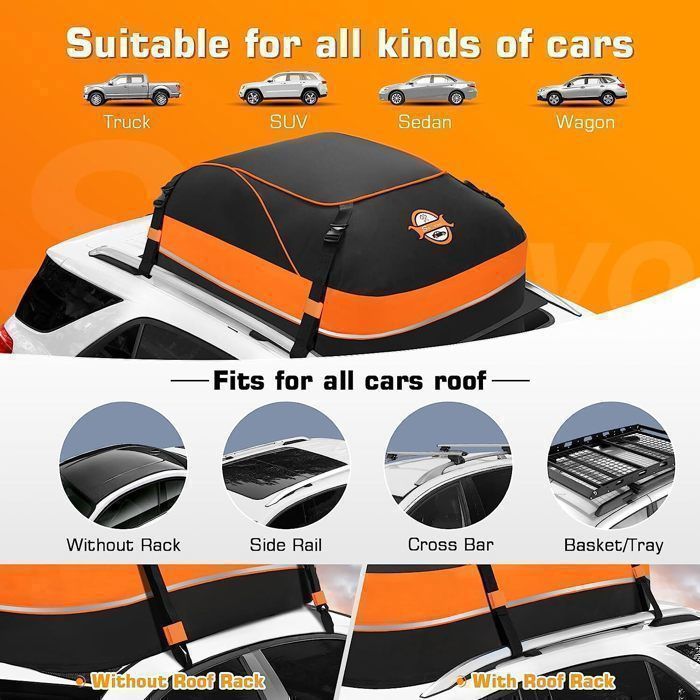 Sac De Toit Voiture -Sailnovo- 450L, Coffre Toit Voiture Pliable,Étanche Tissu d’Oxford et Zip,Convient avec/sans Barres de Toit