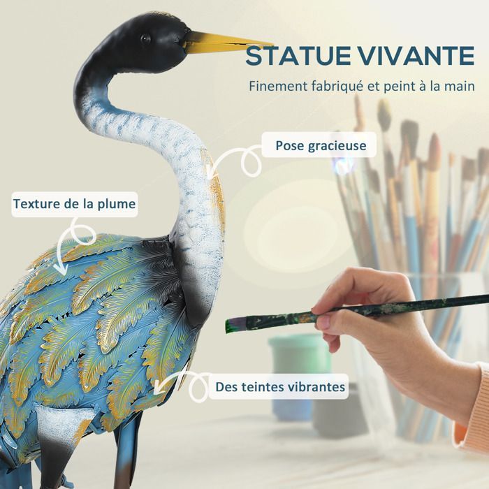 Reigerbeeld voor buitentuin - Outsunny - metaal, 63 cm - voor vijver, terras, gazon - meerkleurig