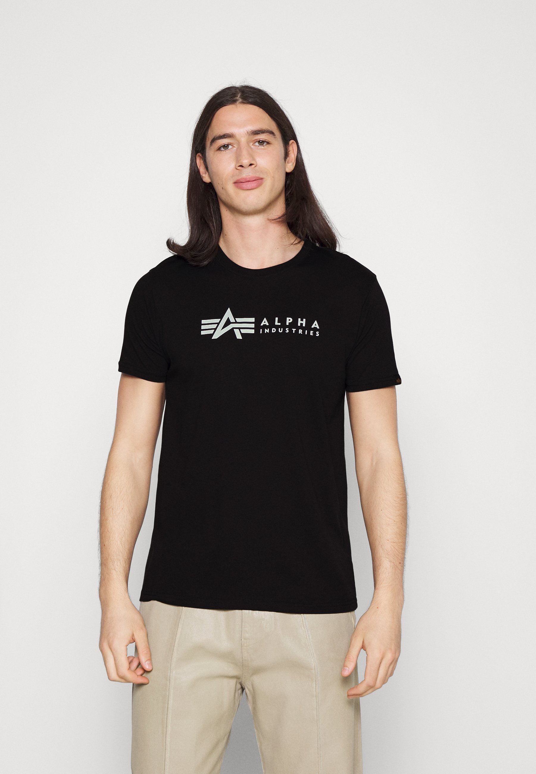 Alpha Industries LABEL 2-PACK - Bedrukte T-shirts - zwart/wit