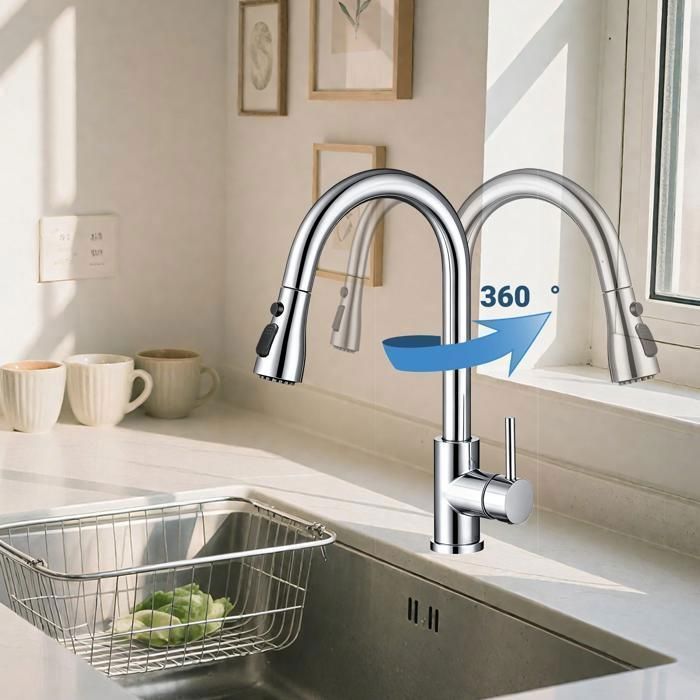 Robinet Cuisine Douchette Mitigeur Cuisine Pivotant à 360° d'Évier à Arc Élevé Pulvérisateur Escamotable 2 Modes, Acier Inoxydable