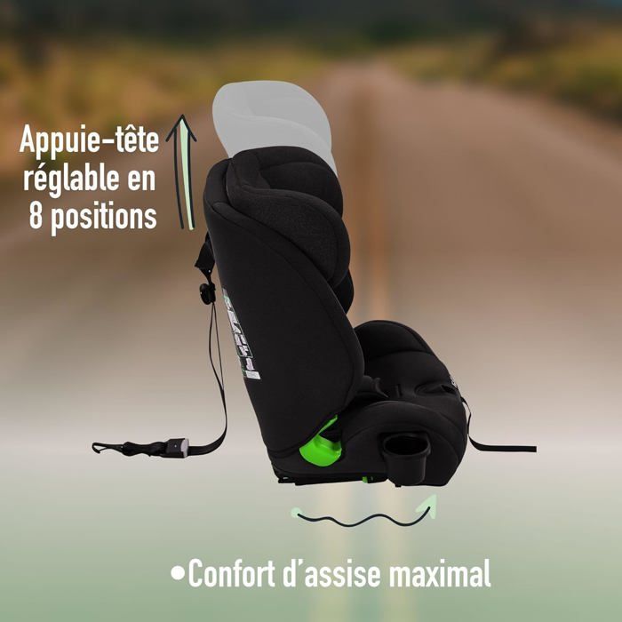 FableKids Siège auto pour enfants avec Isofix | Siège auto | Groupe 1/2/3 9-36 kg | Appuie-tête réglable en 8 positions | Noir