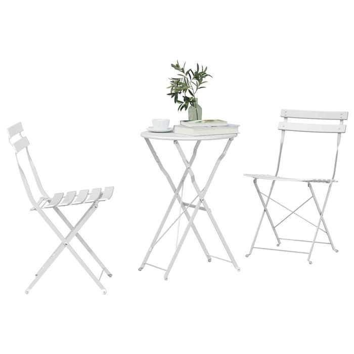Folding bistro set - vidaXL - White - Steel - Folding table - 2 folding chairs - Weather resistant