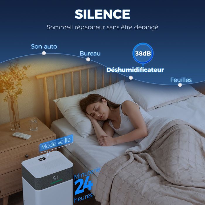 Deshumidificador de aire - HOMCOM - 20 L/día - silencioso - depósito de agua de 4,5 L, pantalla LED - ABS - 30,5 x 23,5 x 49,5 cm - blanco