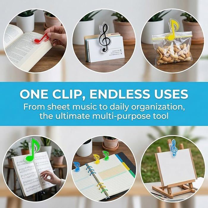 Set di 20 clip musicali per leggii, clip a forma di chiave di violino per spartiti, clip per libri