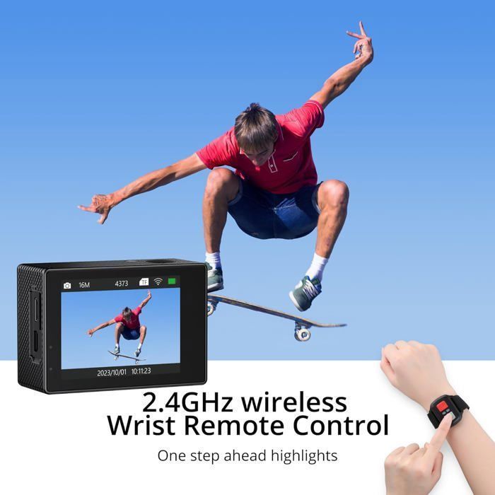 Caméra Sport Dragon Touch Vision 3 Etanche 4K 16 Millions Pixels avec Carte Mémoire Extreme 32Go Noir