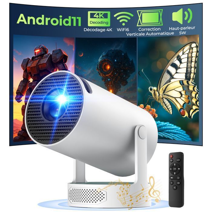 Miniproyector portátil compatible con 4K, HD 720P, WiFi 6, Bluetooth 5.0, Android 11.0, HDMI/USB