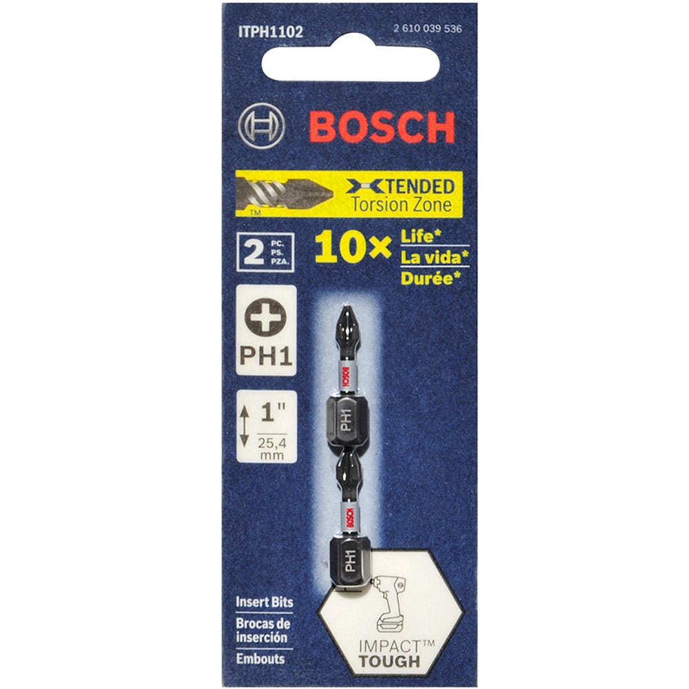 BOSCH PH1 x 25 mm Kreuzschlitzschraubendreher-Bit – IMPACT TOUGH – 2 Stück