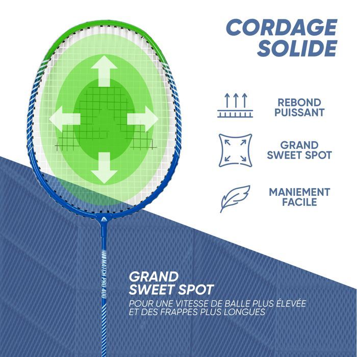 Set Badminton Apollo Match Pro 400 – raquettes de badminton avec housse et volants – Blue/Green