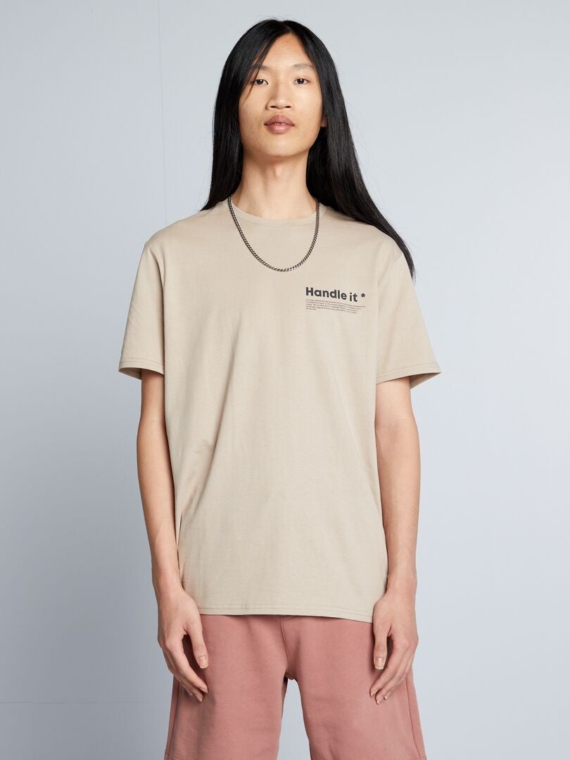 Camiseta de malha com gola redonda - BEGE