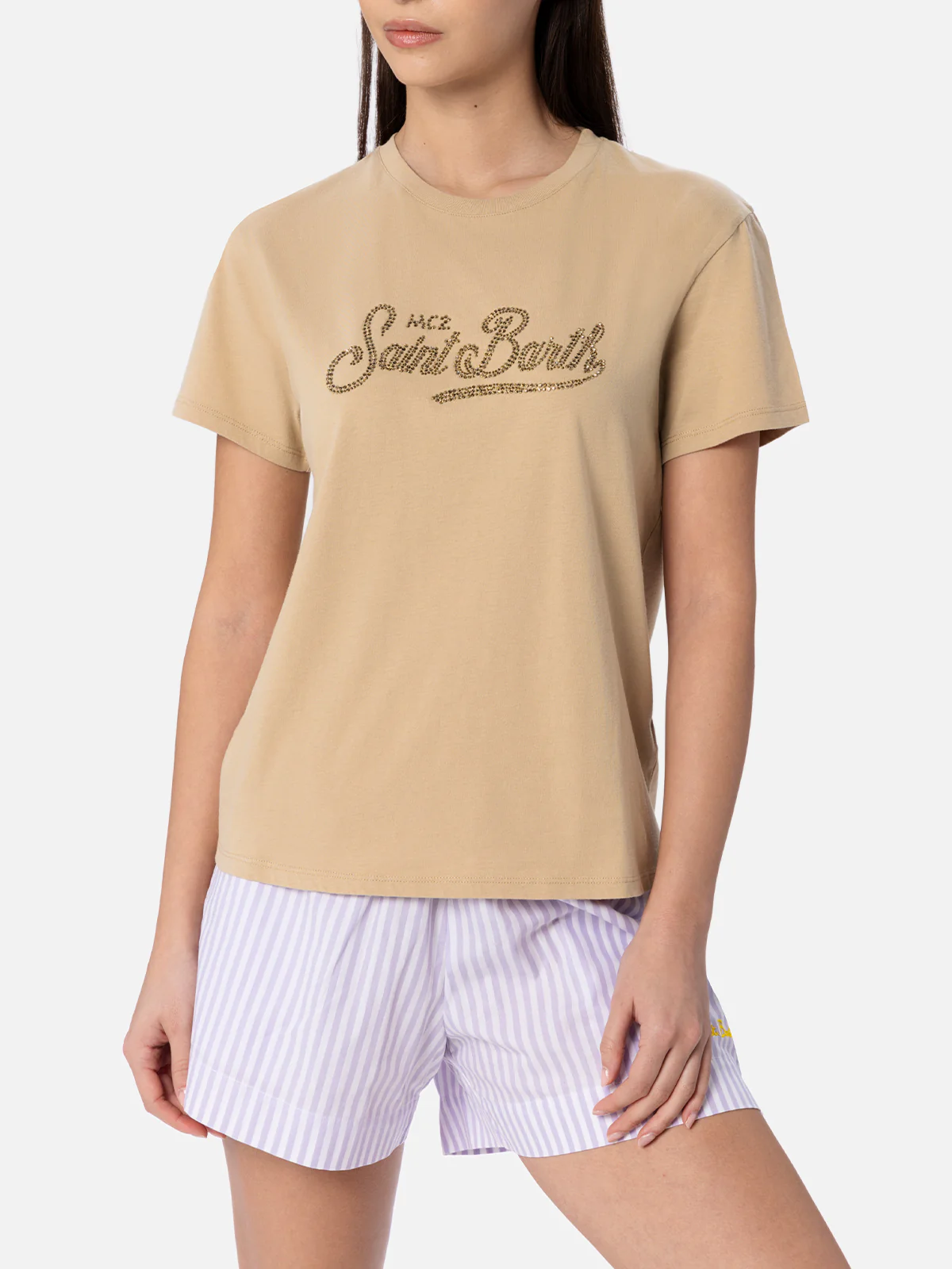 Emilie dames coltrui T-shirt van katoenen jersey met st-borduurwerk