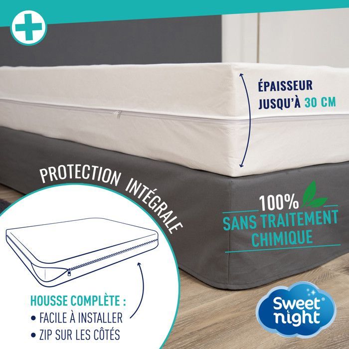 Housse intégrale matelas 90x200x30 cm | Anti-Punaise de lit | Fermeture à glissière | Sans traitement chimique
