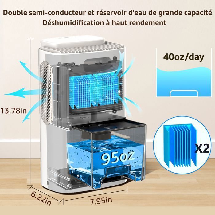Déshumidificateur d'air - KNKA - CS06 - 2,8L - Ultra-silencieux 30dB - Électrique