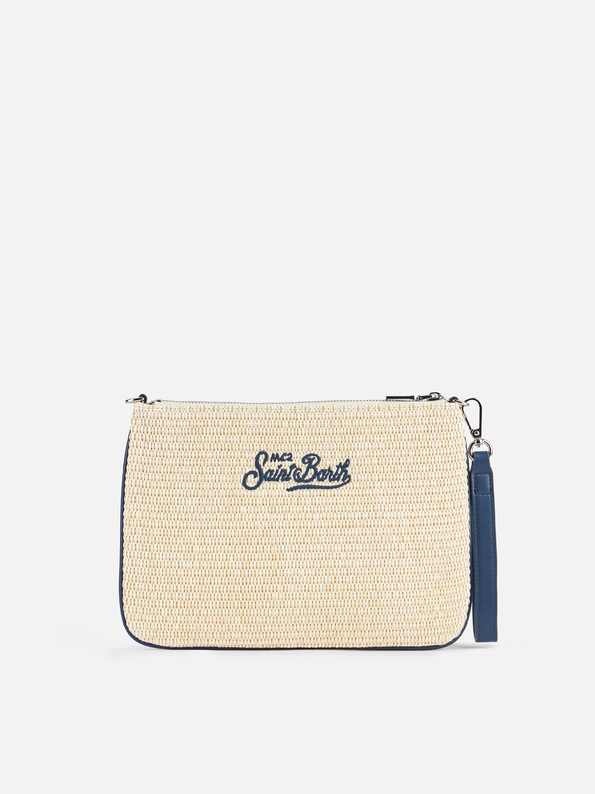 Parisienne stråväska | Beige syntetiskt strå | Broderad Saint Barth-logotyp | Dragkedja | Avtagbar handledsrem | MC2 Saint Barth