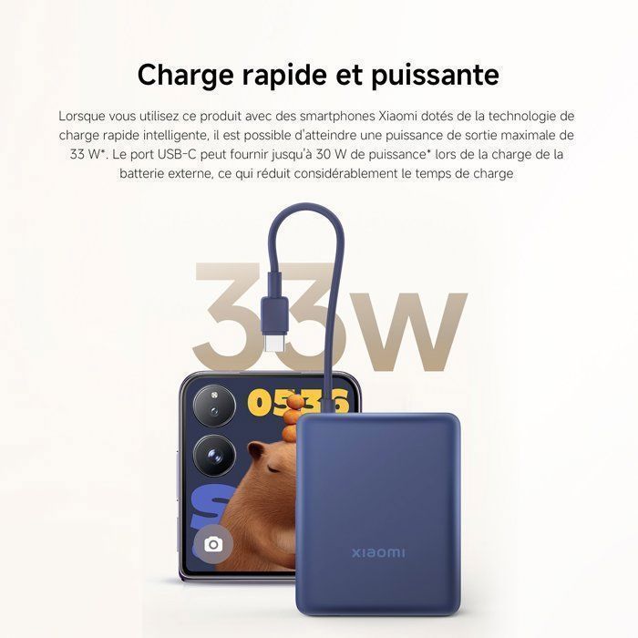 Batteria esterna - XIAOMI - Power Bank da 33 W - 10000 mAh - Cavo USB-C integrato - Blu