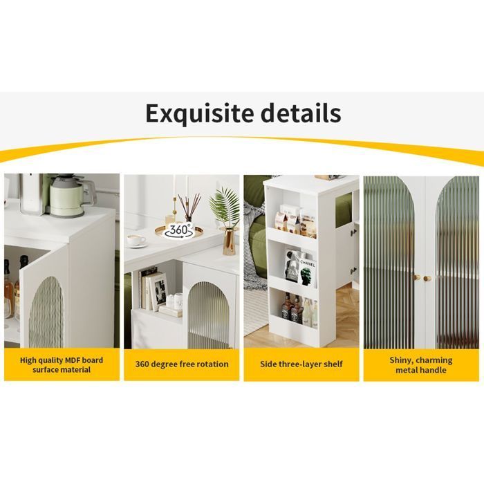 Tavolo da cucina 120x40, struttura moderna in MDF, tavolo da pranzo, girevole a 360°, contenitore integrato, anta in vetro