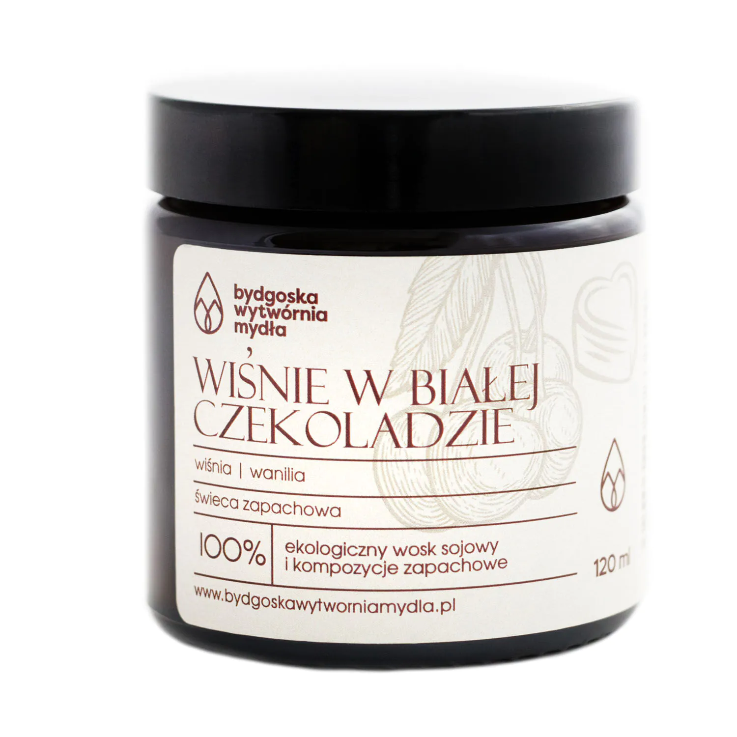 Bydgoska Wytwórnia Mydła Świeczka Wiśnie w białej czekoladzie, 120 ml
