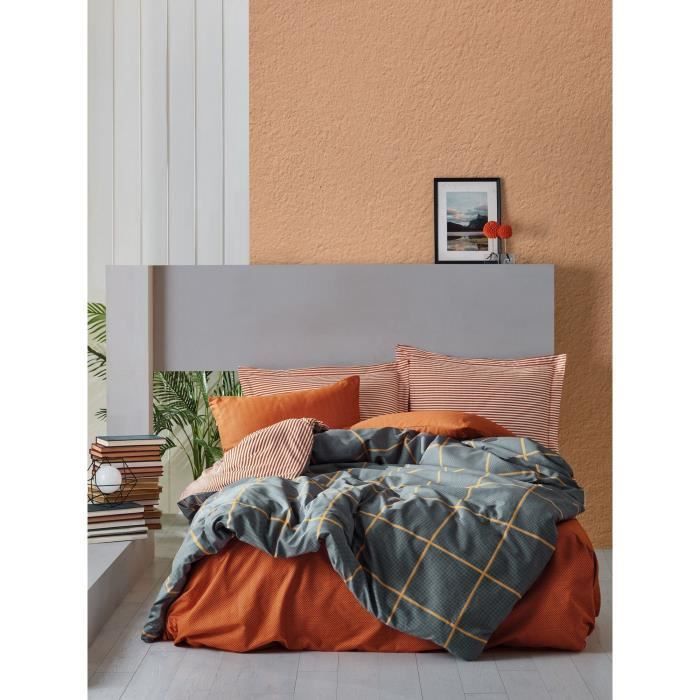 Bedding Set - 1 duvet cover 220 x 240 cm + 2 pillowcases 60 x 60 cm - 100% reinforced cotton - Cinnamon
