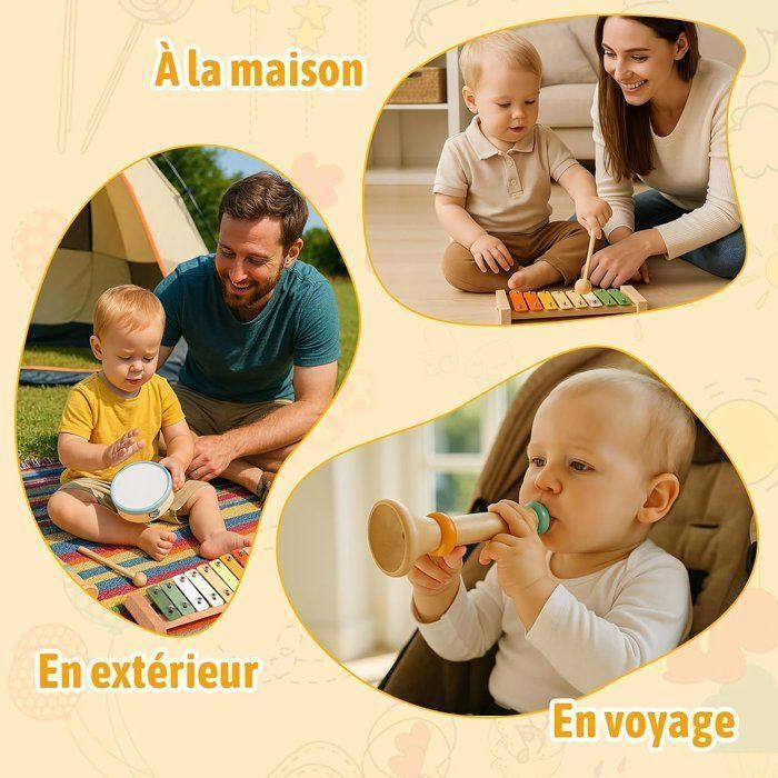 Instrument de Musique pour Enfant, Jouet en Bois Éveil Musicaux Montessori, Prise sûre, Sons clairs, Cadeau pour Enfant 1-9 Ans