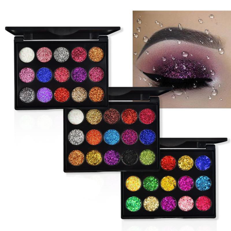 Bandeja de 15 sombras de ojos con efecto diamante y lentejuelas; polvos con purpurina y alto brillo, ideal para maquillaje escénico (TSLM1)