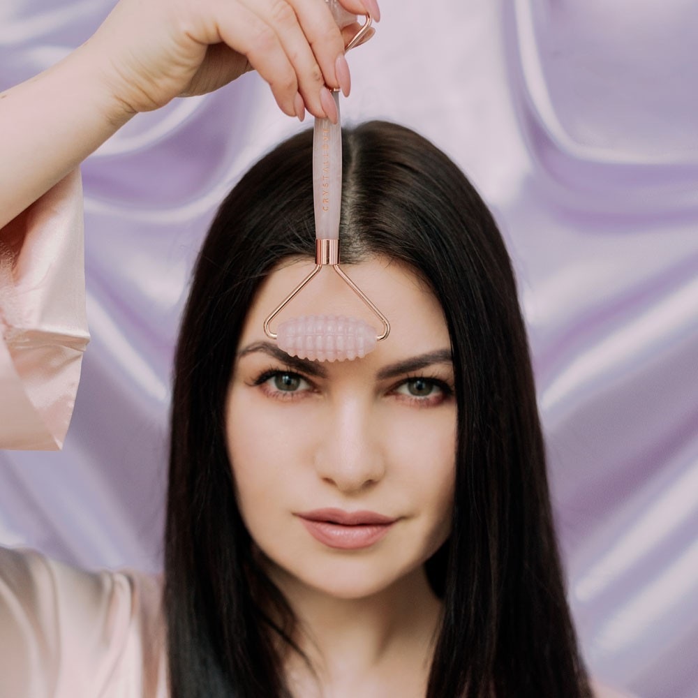 Crystallove 3D Rose Quartz Facial Massager Roller - 1 piece