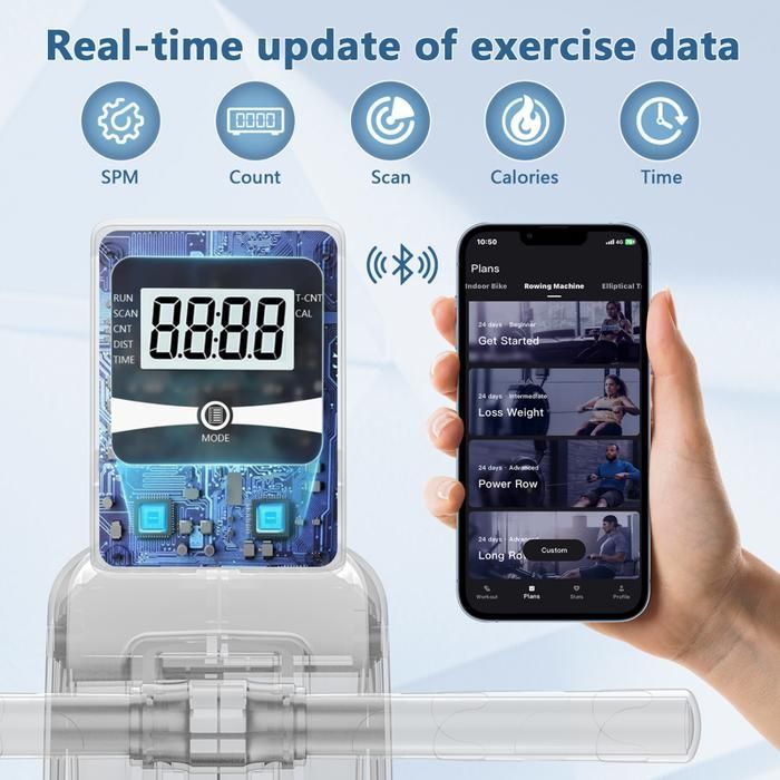 Rameur magnétique - DSKEUZEEW - Pliable - Bluetooth - Écran LCD - 16 niveaux de résistance